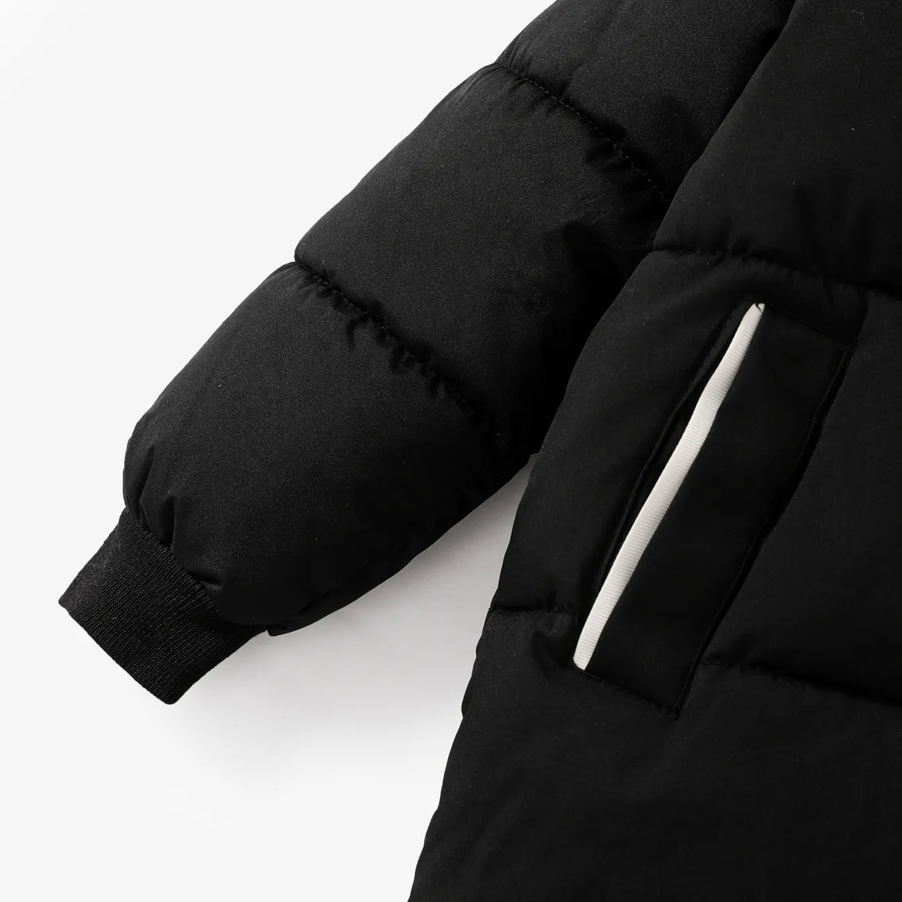 abrigo acolchado con diseño de botón con capucha de color sólido básico para niño/niña Negro big image 1