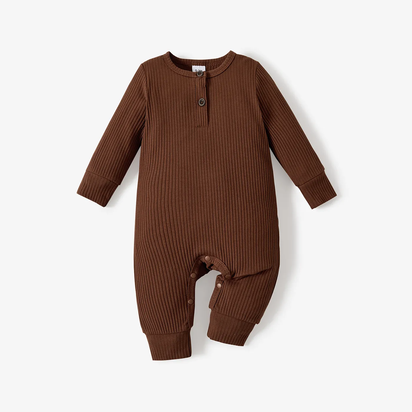 Baby Boy/Girl 95% Cotton Ribbed Long-sleeve Button Up Jumpsuit Brown