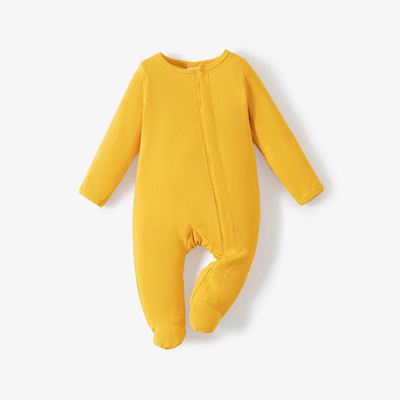 Baby Boy/Girl Ribbed Long-sleeve Footed Snap Jumpsuit Yellow