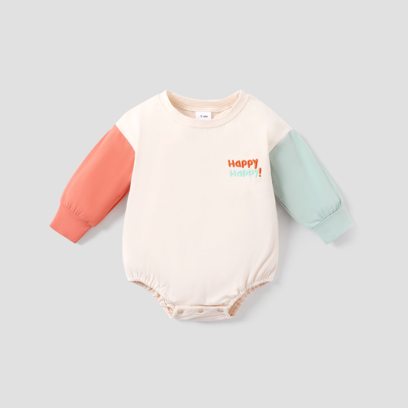 Baby Boy/Girl 95% Cotton Long-sleeve Colorblock Letter Embroidered Romper