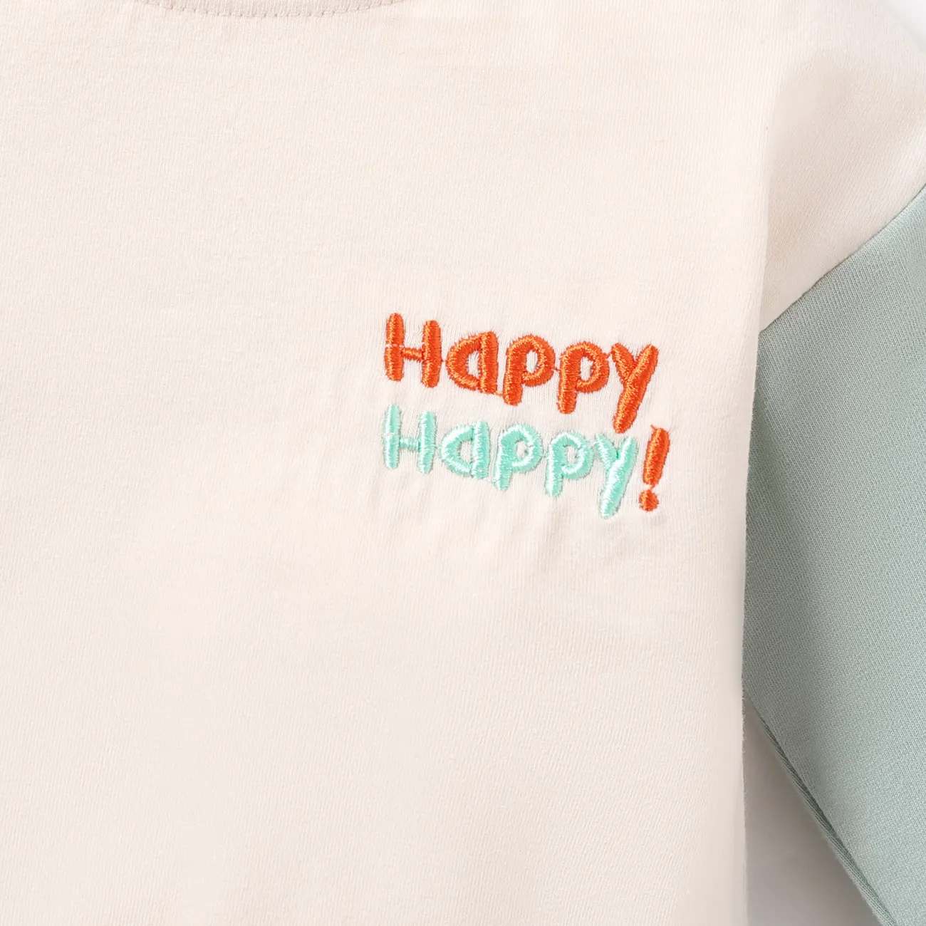 Baby Boy/Girl 95% Cotton Long-sleeve Colorblock Letter Embroidered Romper Apricot big image 1