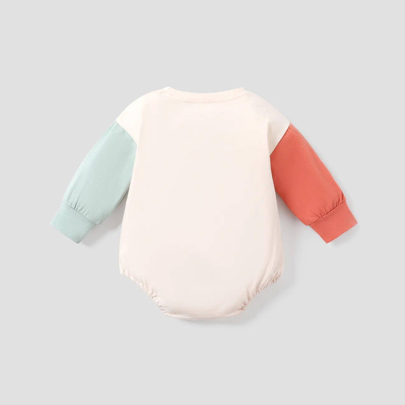 Baby Boy/Girl 95% Cotton Long-sleeve Colorblock Letter Embroidered Romper Apricot big image 1