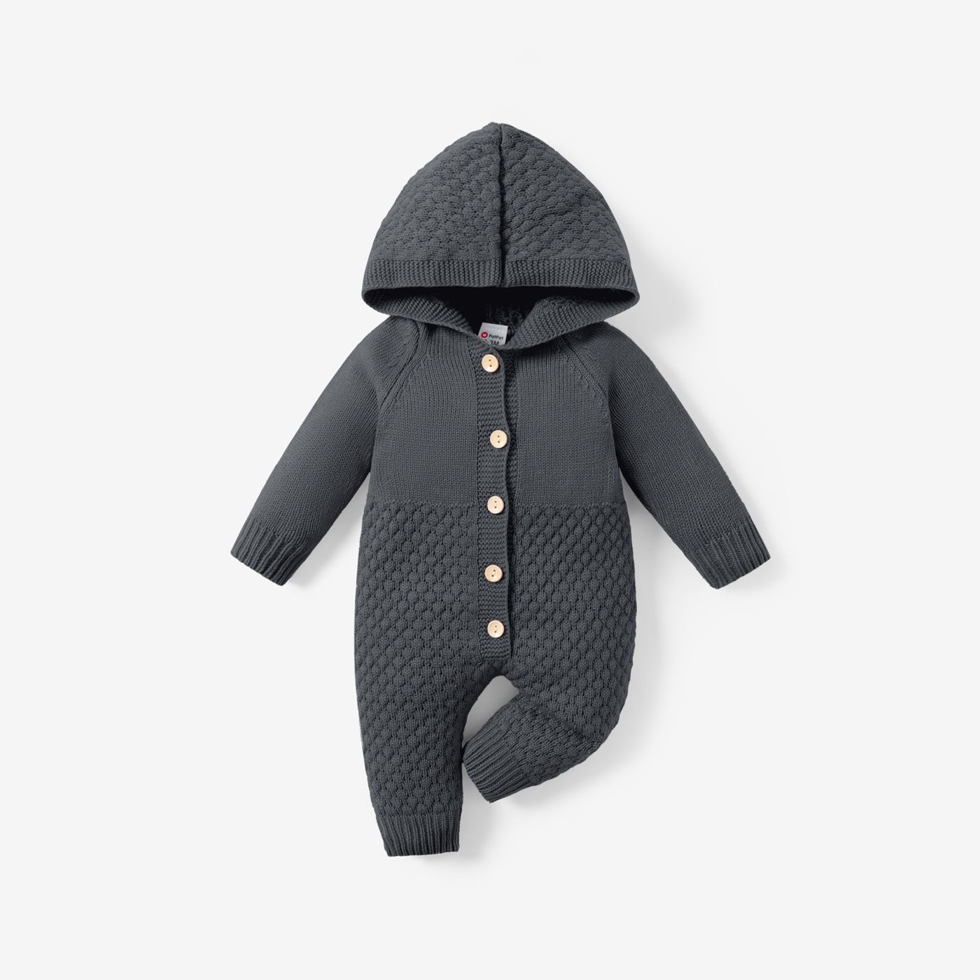 Baby Boy/Girl Solid Color Hooded Sweater Jumpsuit