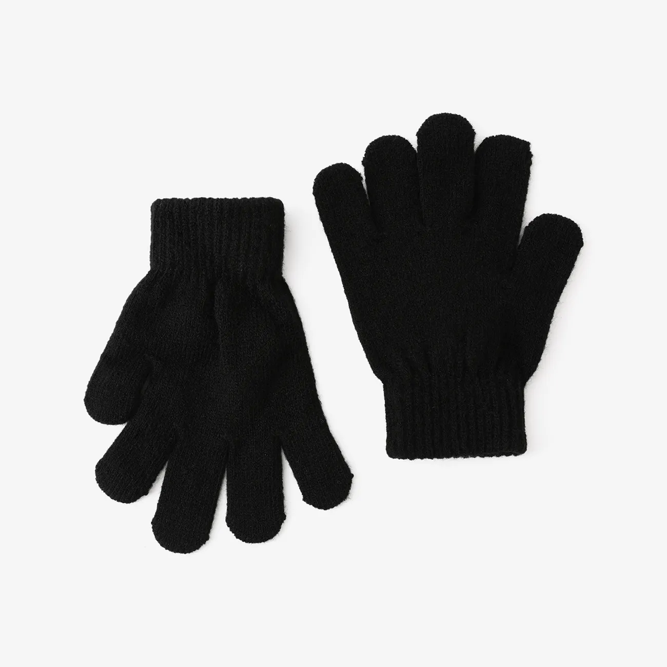 幼兒/兒童休閒純色針織溫暖五指手套，適合男孩和女孩 黑色 big image 1