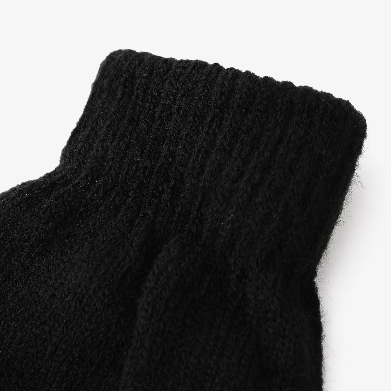 Tout-petit / enfants occasionnel Gants chauds tricotés de couleur unie à cinq doigts pour garçons et filles Noir big image 1