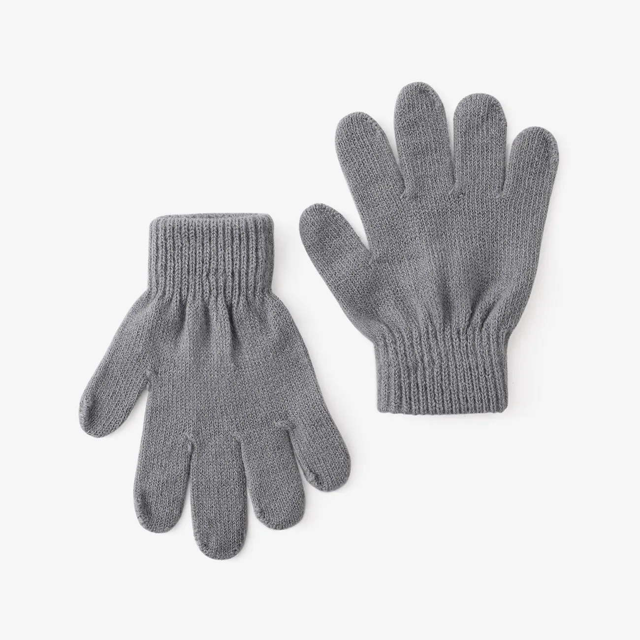 Toddler/kids casual Solid color knitted warm five-finger gloves for Boys and Girls Grey big image 1