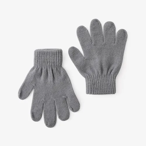 幼兒/兒童休閒純色針織溫暖五指手套，適合男孩和女孩