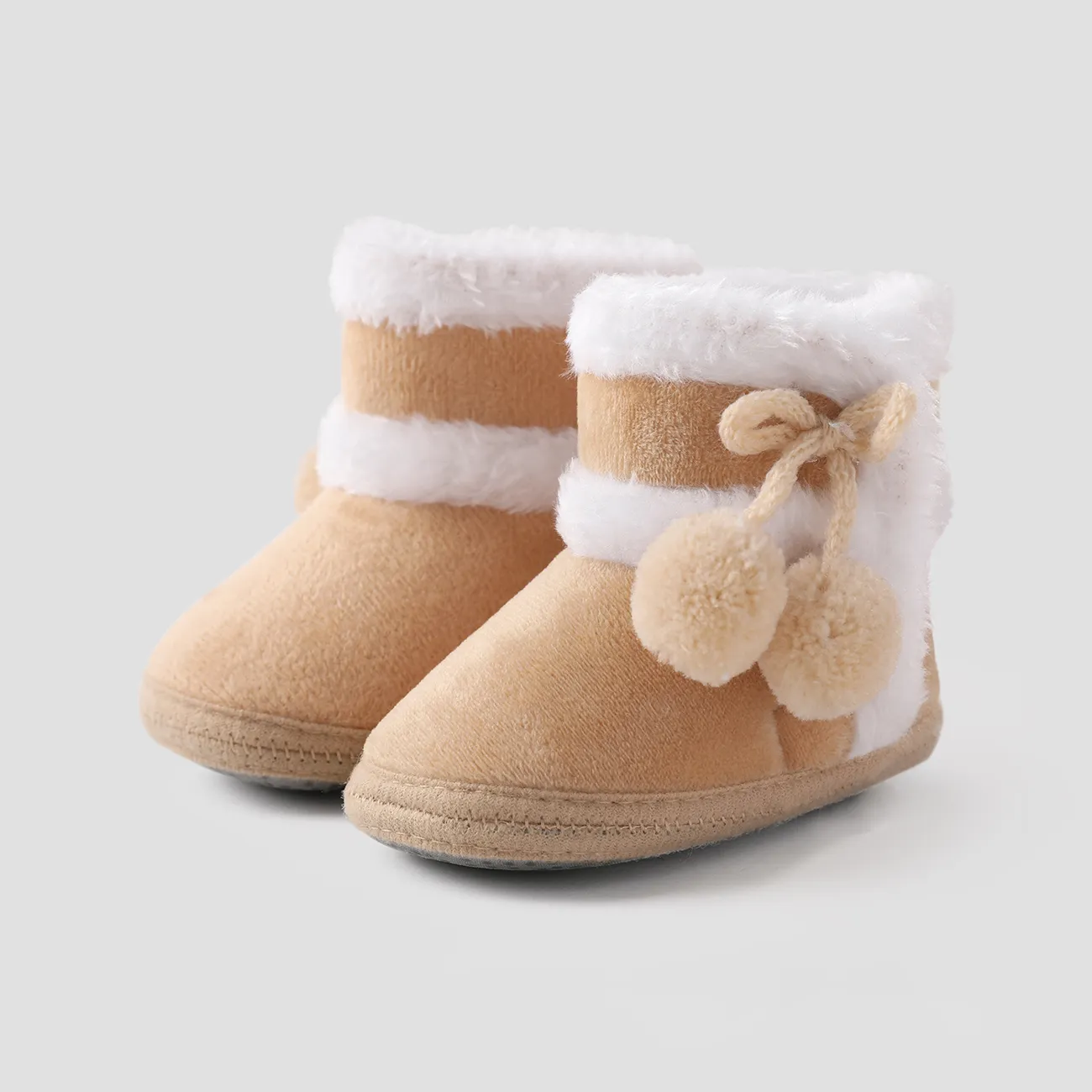 Christmas Baby & Toddler Pompom Decor Plush Prewalker Shoes Apricot big image 1