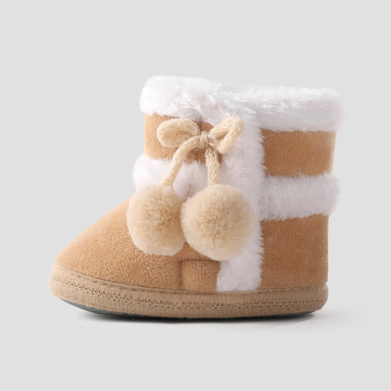 Christmas Baby & Toddler Pompom Decor Plush Prewalker Shoes Apricot big image 1