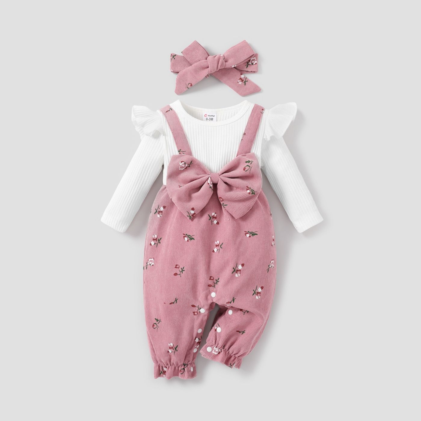 2Pcs Baby Girl Sweet 3D Hyper-Tactile Floral Pattern Jumpsuit Set