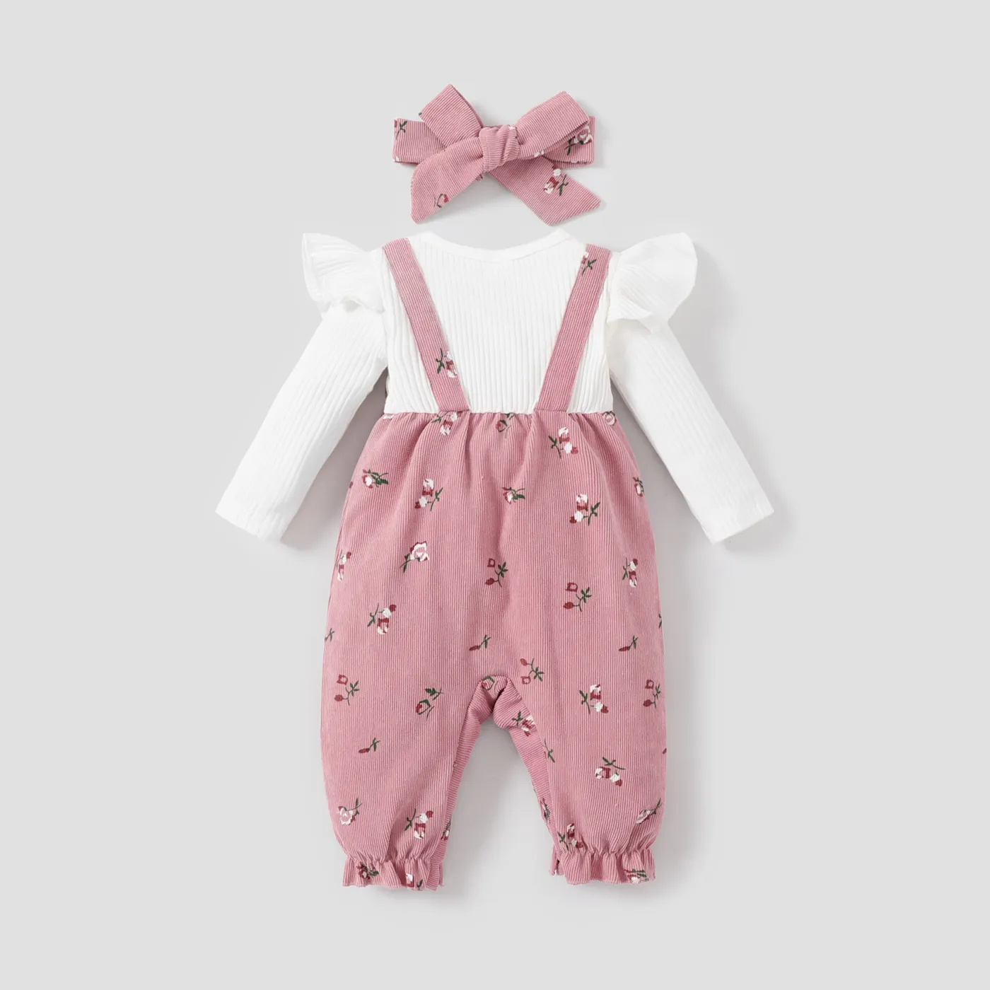 2pcs Baby Girl Sweet 3D Hyper-Tactile Floral Pattern Jumpsuit Set Pink image 2