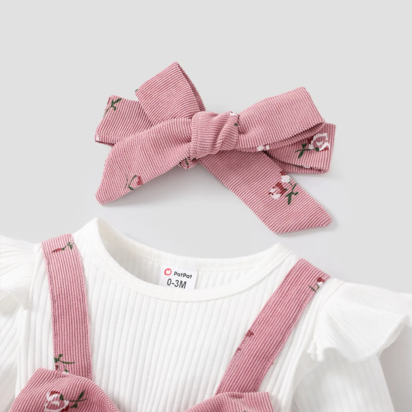 2pcs Baby Girl Sweet 3D Hyper-Tactile Floral Pattern Jumpsuit Set Pink image 3