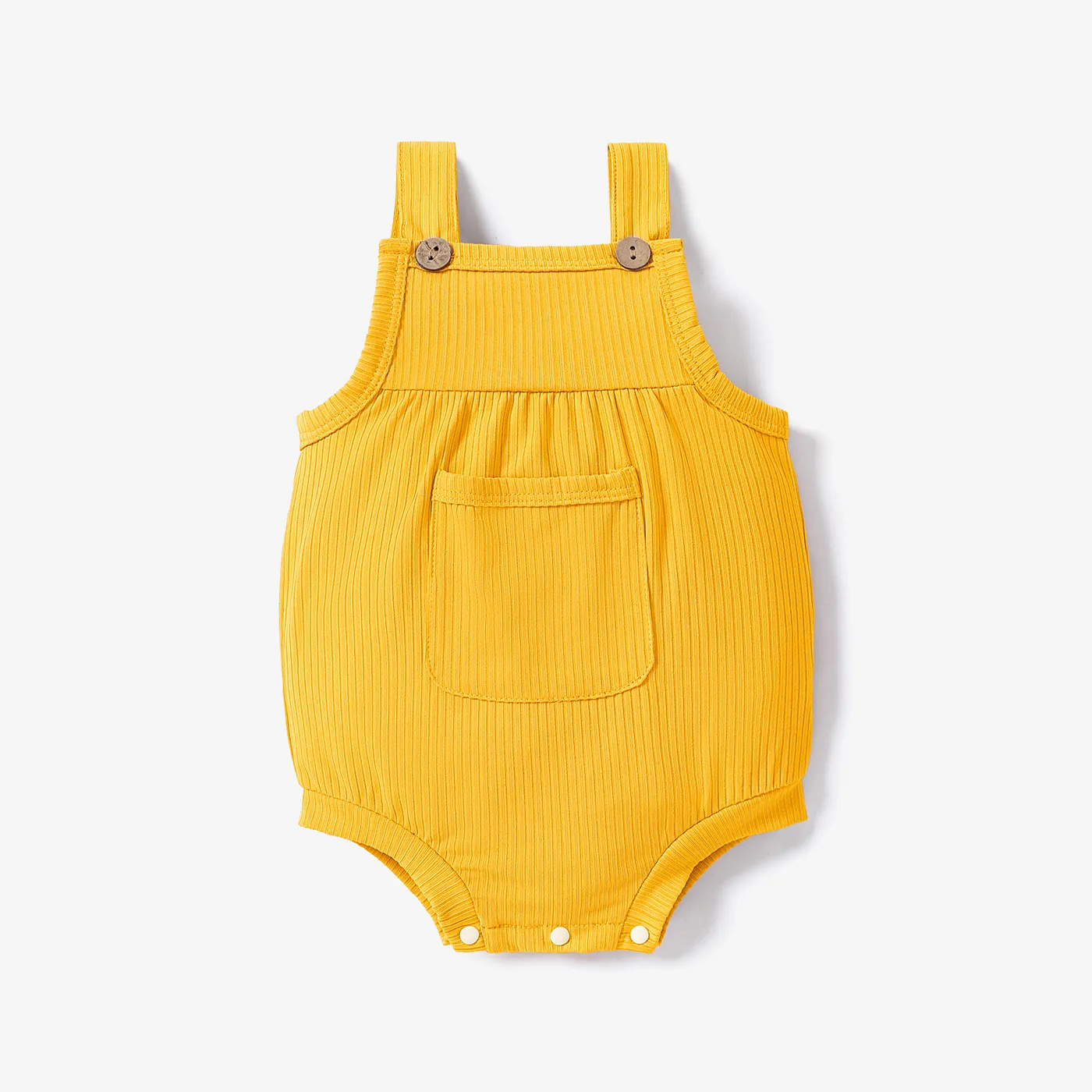 Ribbed Solid Pocket Decor Sleeveless Baby Romper Ginger