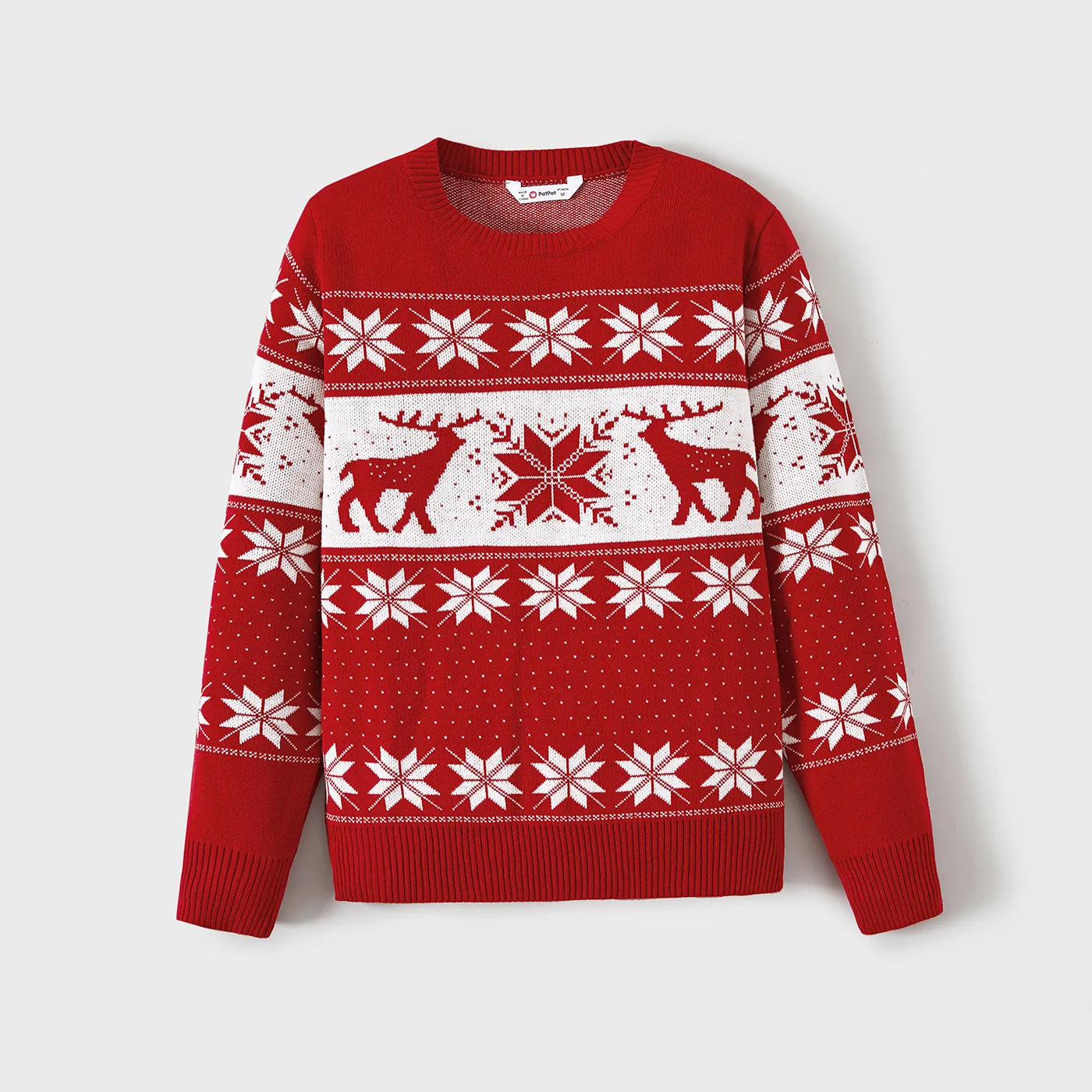 Christmas Family Matching Deer and Snowflake Graphic Long-sleeve Knitted Sweater