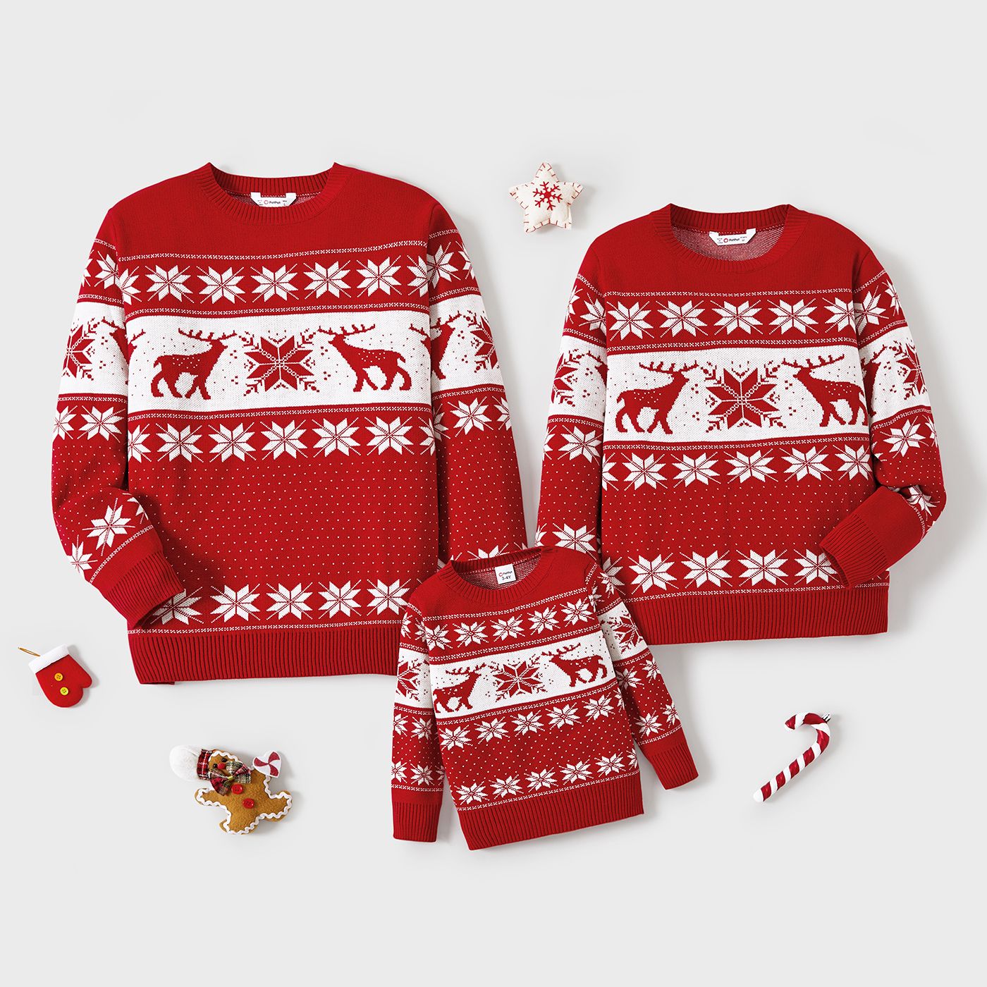

Christmas Family Matching Deer and Snowflake Graphic Long-sleeve Knitted Sweater