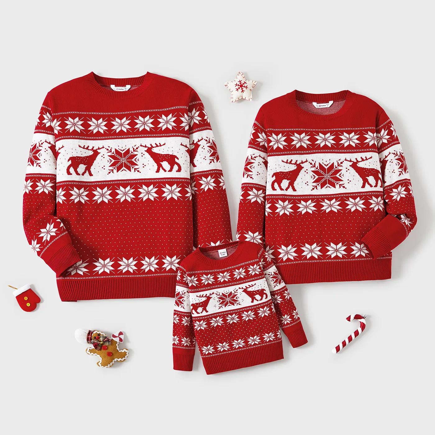 Christmas Family Matching Deer and Snowflake Graphic Long-sleeve Knitted Sweater  image 2