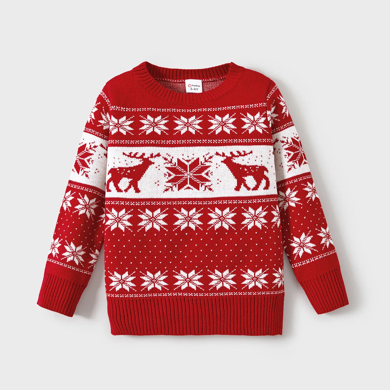 Christmas Family Matching Deer and Snowflake Graphic Long-sleeve Knitted Sweater Red big image 1