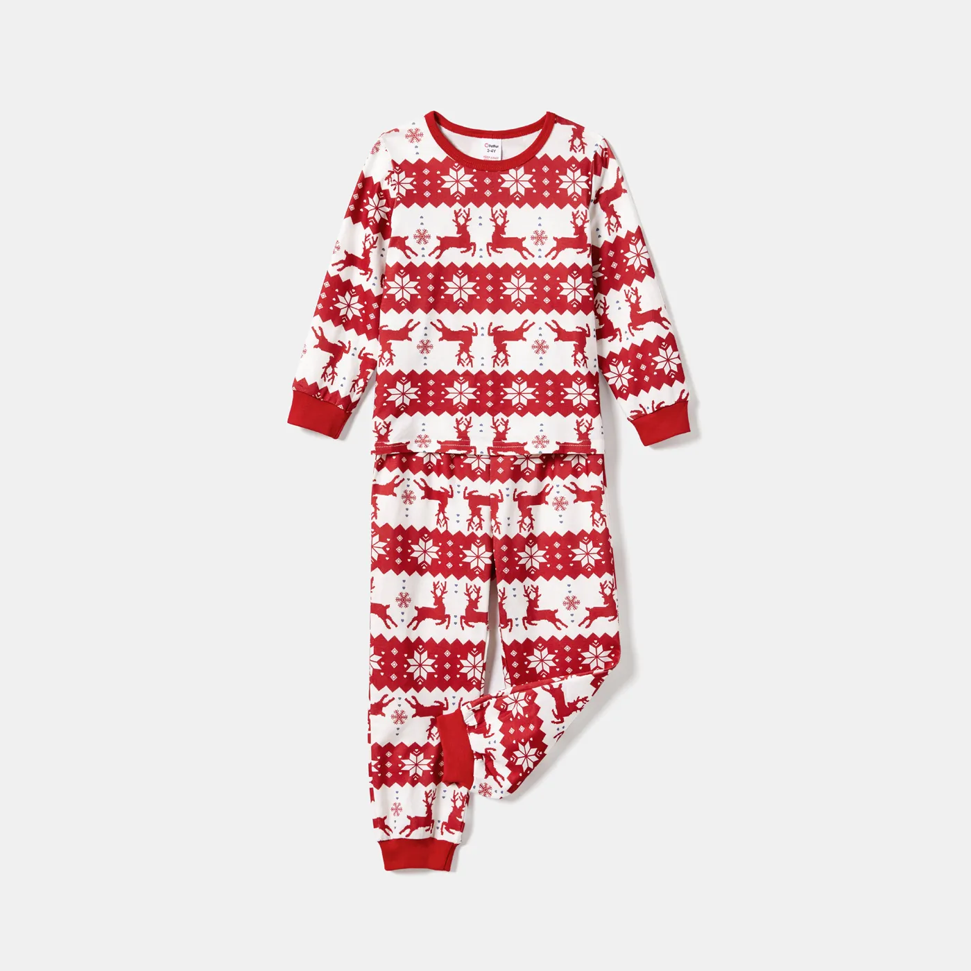Christmas Family Matching Reindeers Print Long-sleeve Pajamas Sets (Flame Resistant) Red image 6