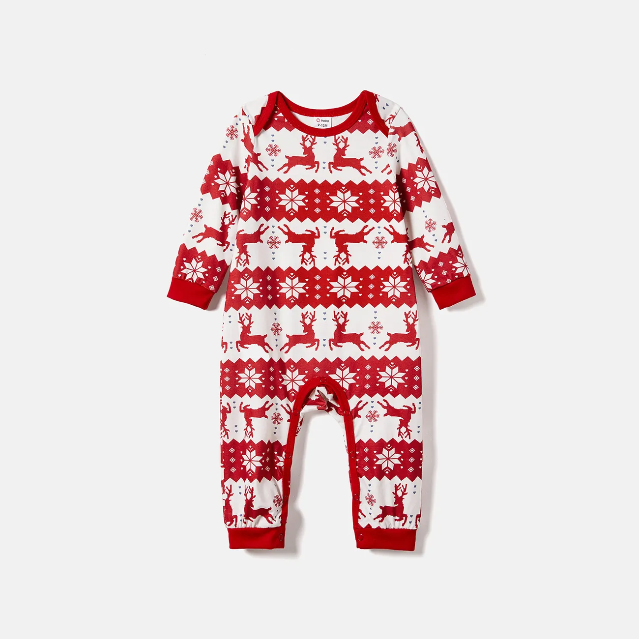 Christmas Family Matching Reindeers Print Long-sleeve Pajamas Sets (Flame Resistant) Red big image 1