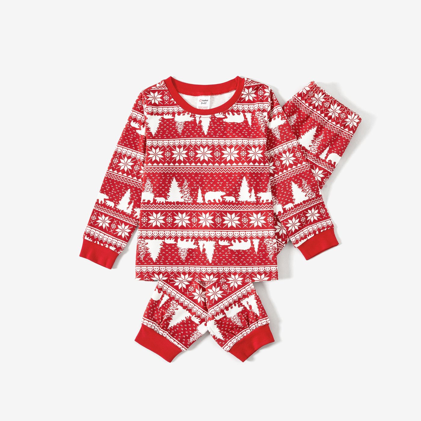 Christmas Tree & Bear Print Notched Collar button-down Shirt and Pants Family Matching Pajamas Sets 