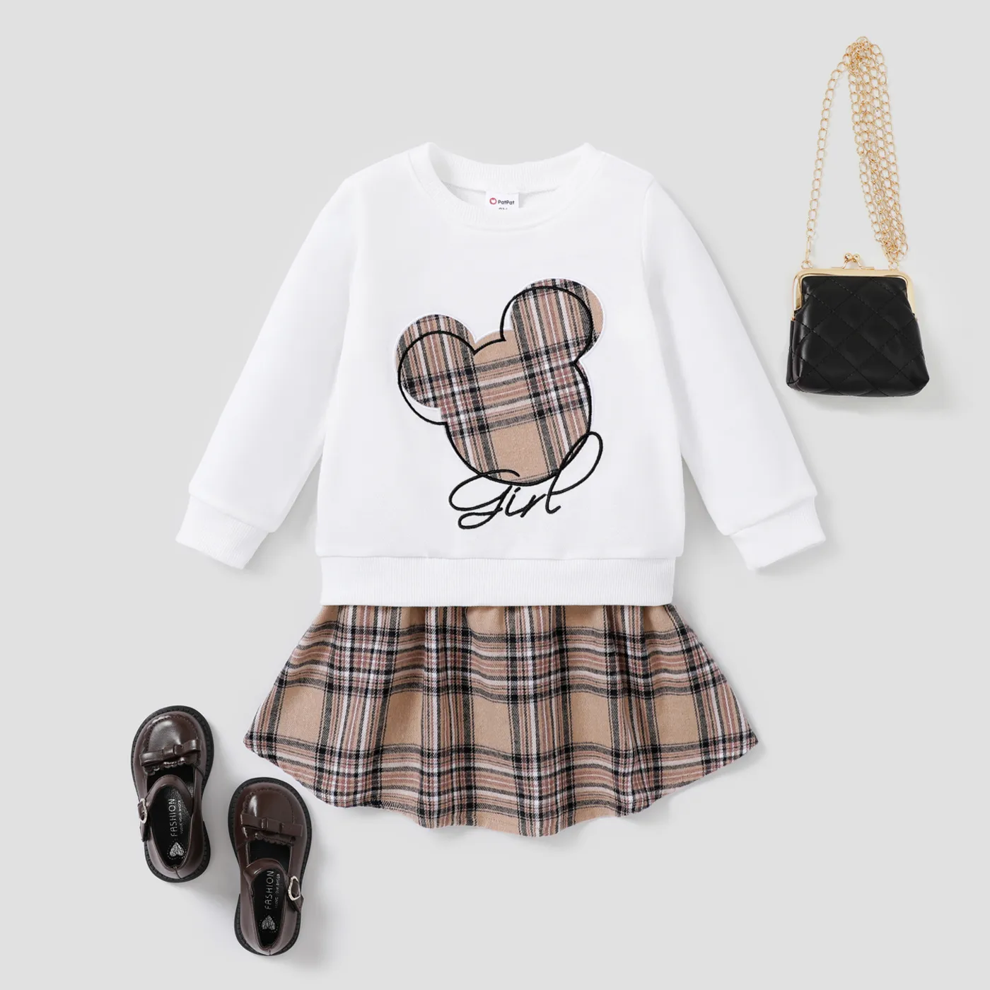 2PCS Toddler Girl Houndstooth School Top / Dress Set