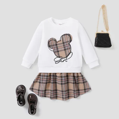  2PCS Toddler Girl Houndstooth School Top/Dress Set 