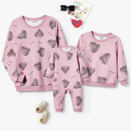 Valentine's Day Mommy and Me Sweet Heart Pattern Long Sleeve Tops