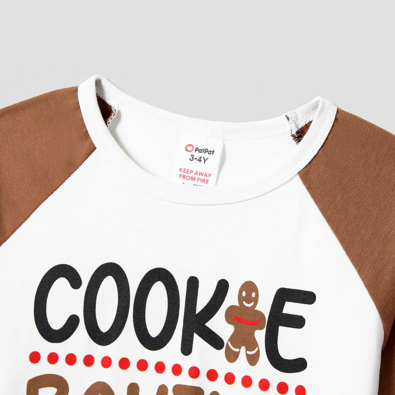 Christmas Family Matching Letter and Gingerbread Man Print Long-sleeve Pajamas Sets (Flame Resistant) Khaki big image 1