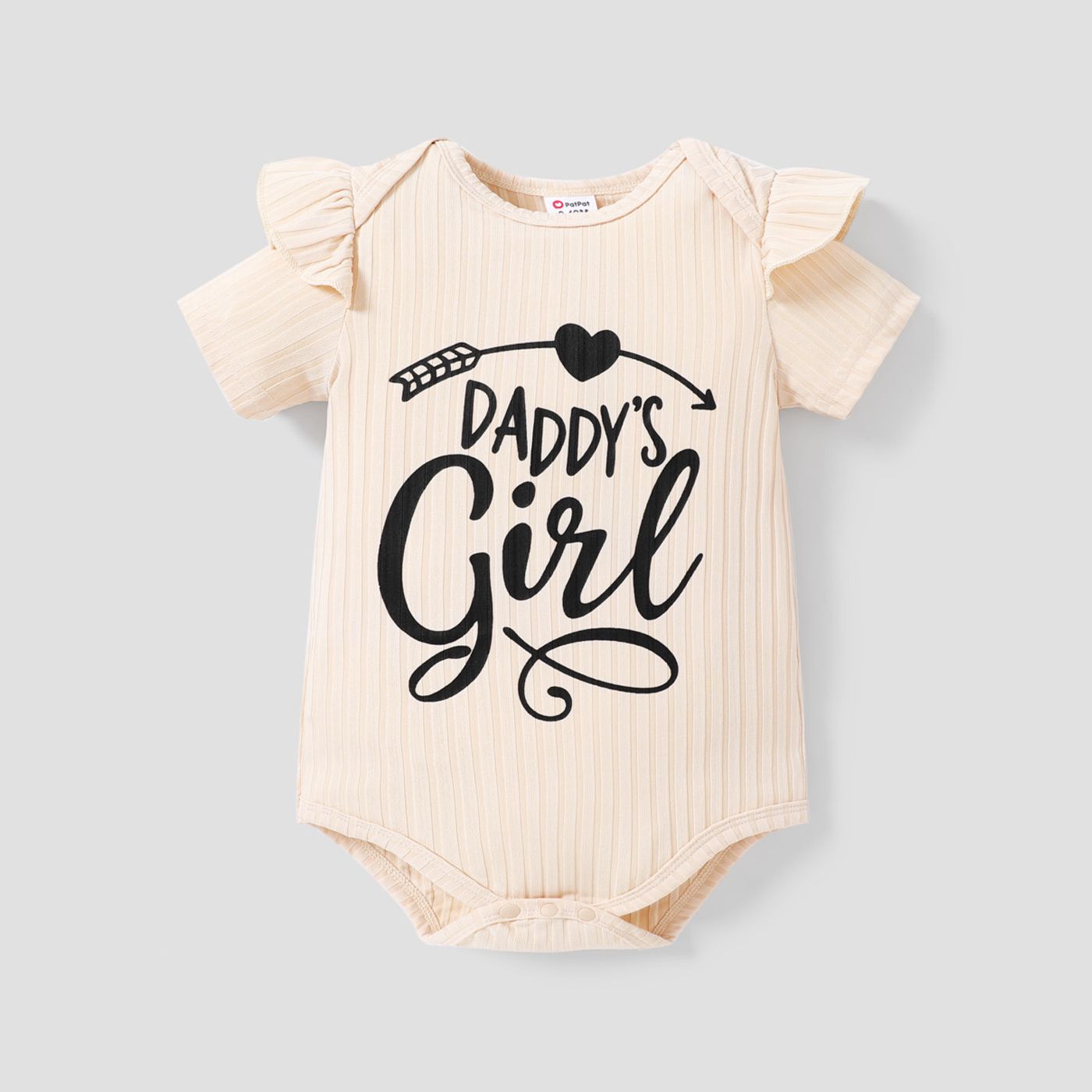 Baby Girl Letter Print Ribbed Ruffle Short-sleeve Romper