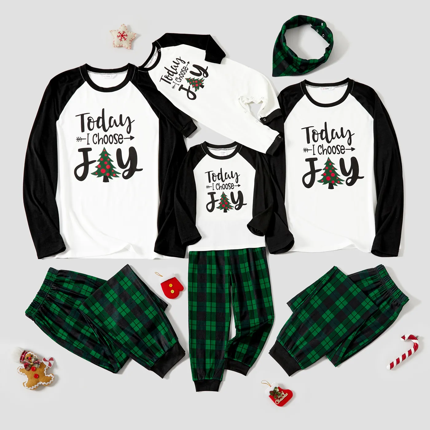 Christmas  Family Matching Letters & Tree Print Long-sleeve Pajamas Sets(Flame resistant) Green image 2
