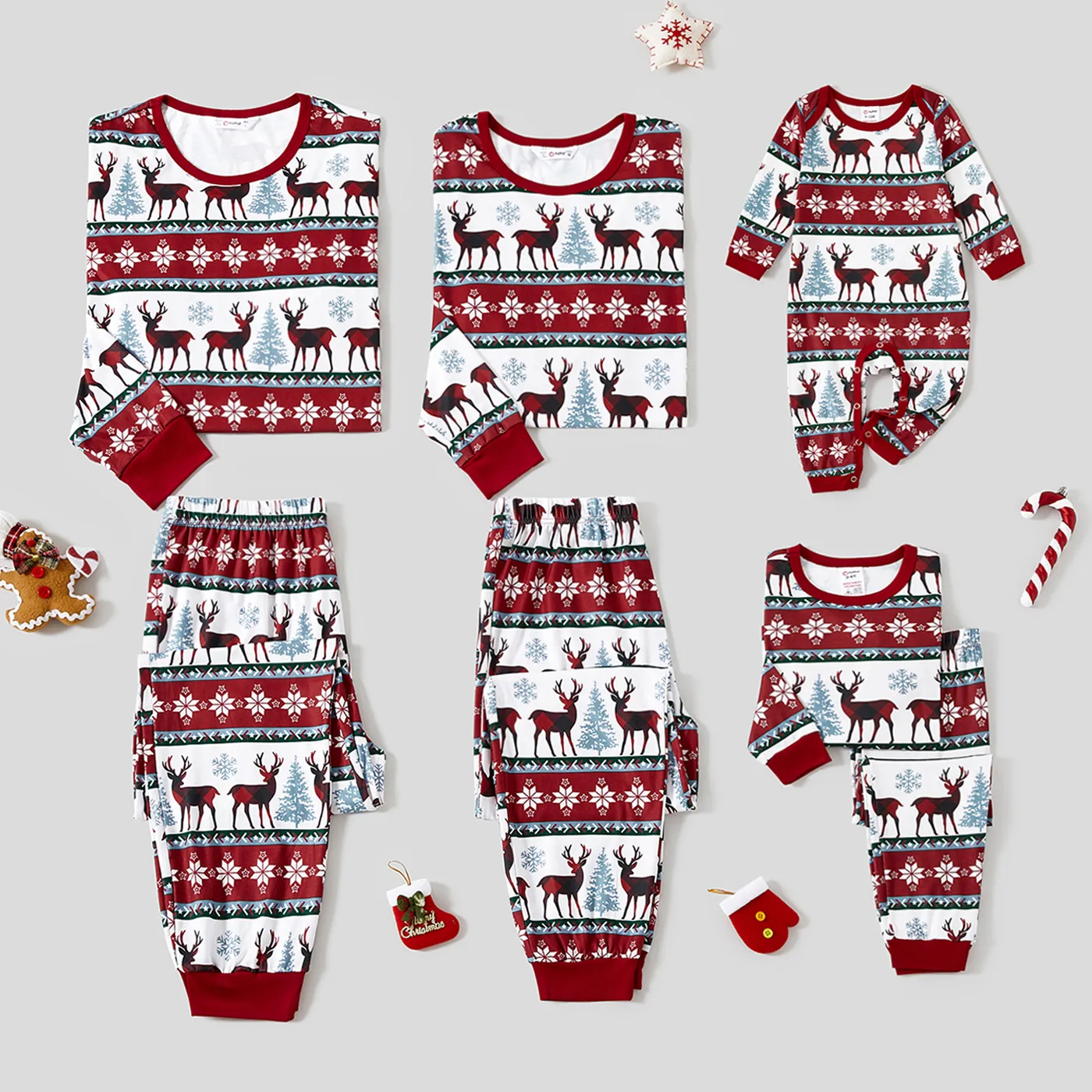 Christmas Allover Reindeer And Snowflake Print Family Matching Pajamas Sets (Flame Resistant)
