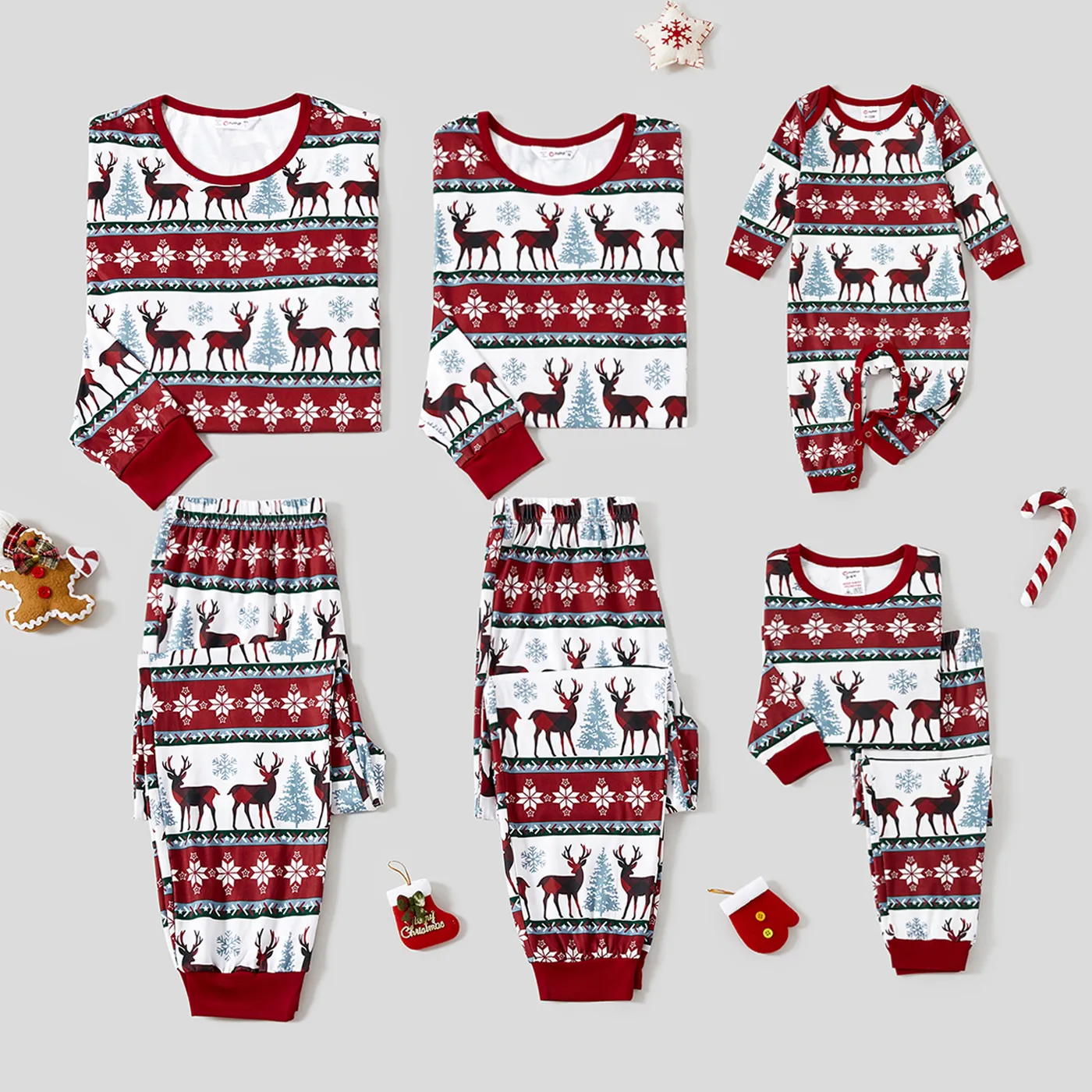 Christmas Allover Reindeer and Snowflake Print Family Matching Pajamas Sets (Flame Resistant)