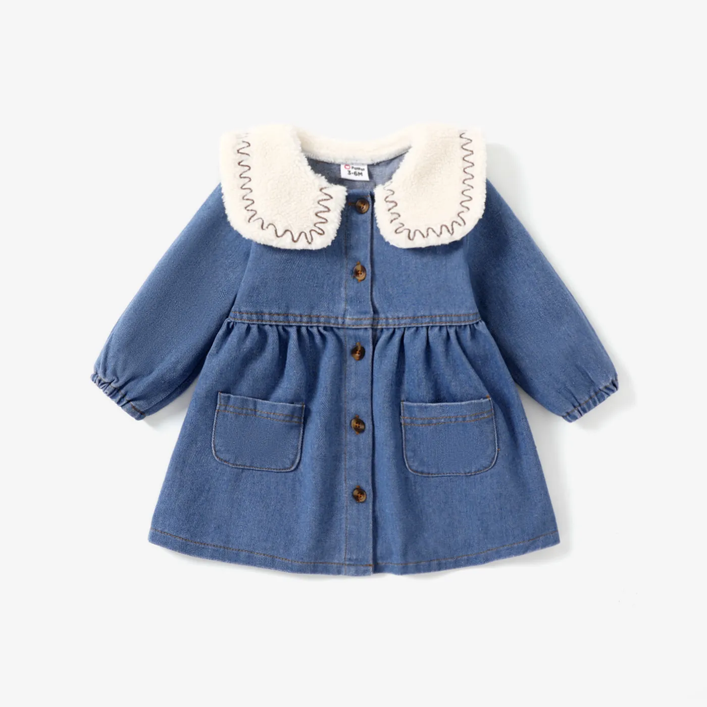 Baby Girl Sweet Embroidery Lapel Denim Dress 
