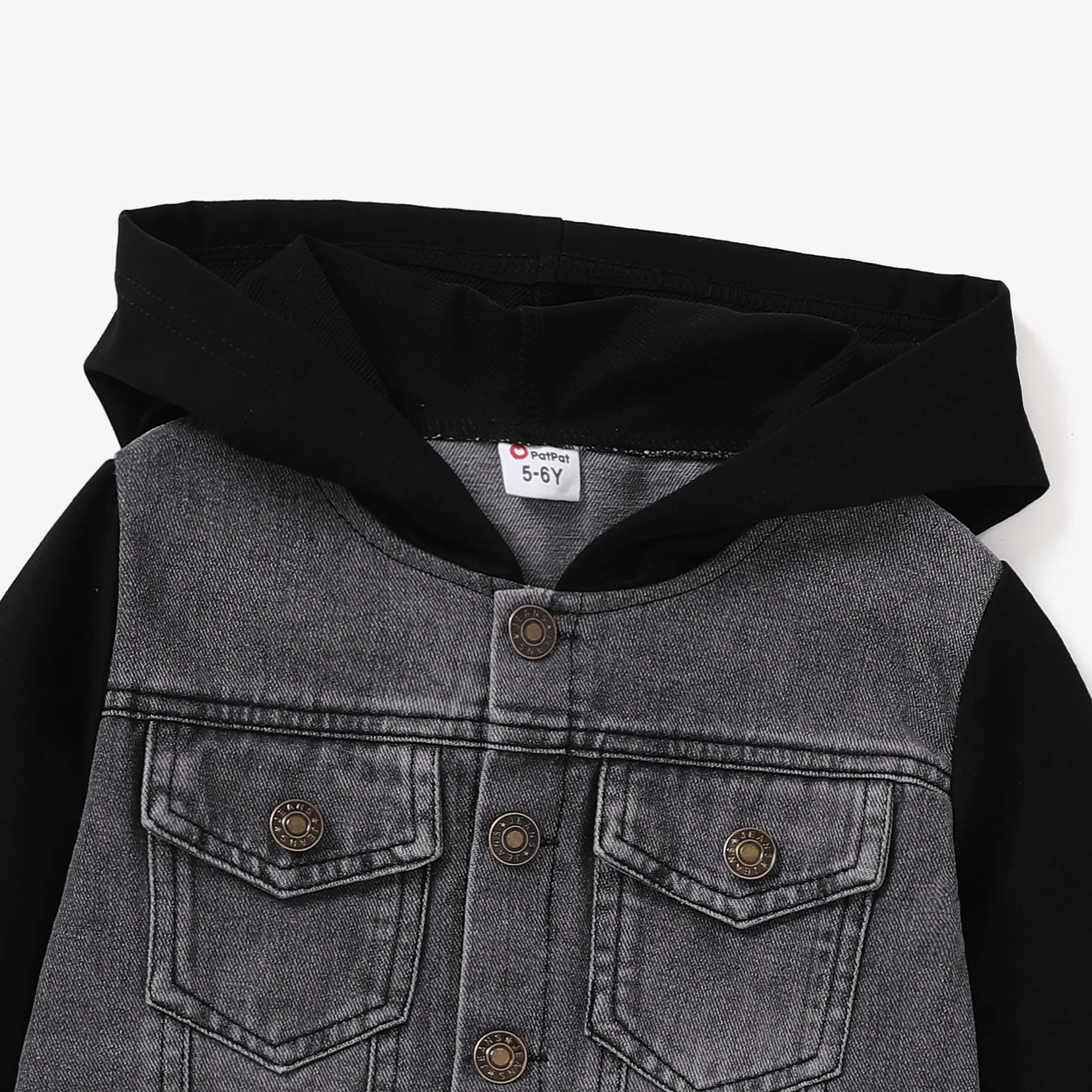 Kid Boy Fabric Stitching Hooded Denim Jacket  image 3
