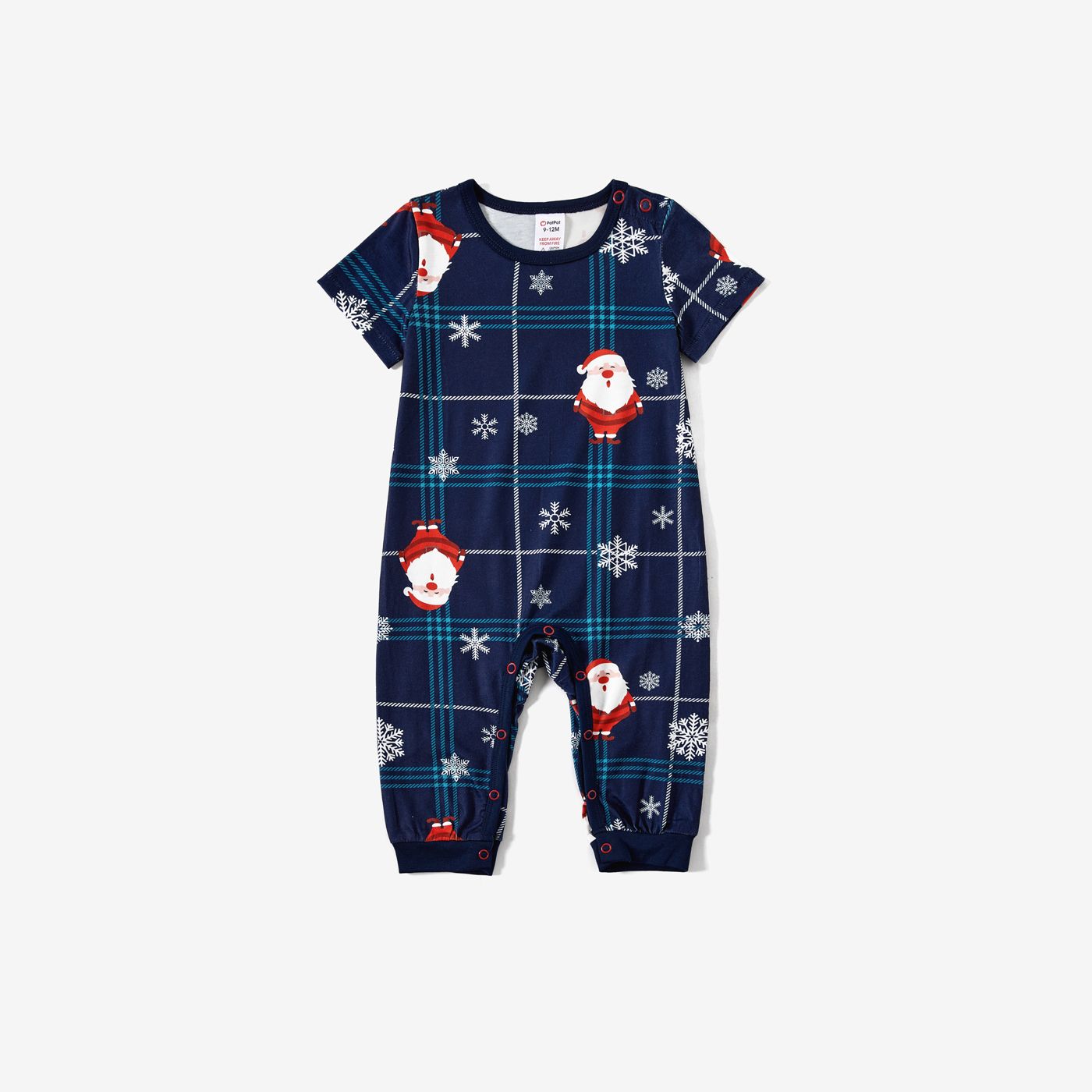 Christmas Santa & Snowflake Print Notched Collar Button-down Shirt And Pants Family Matching Pajamas Sets (Flame Resistant)