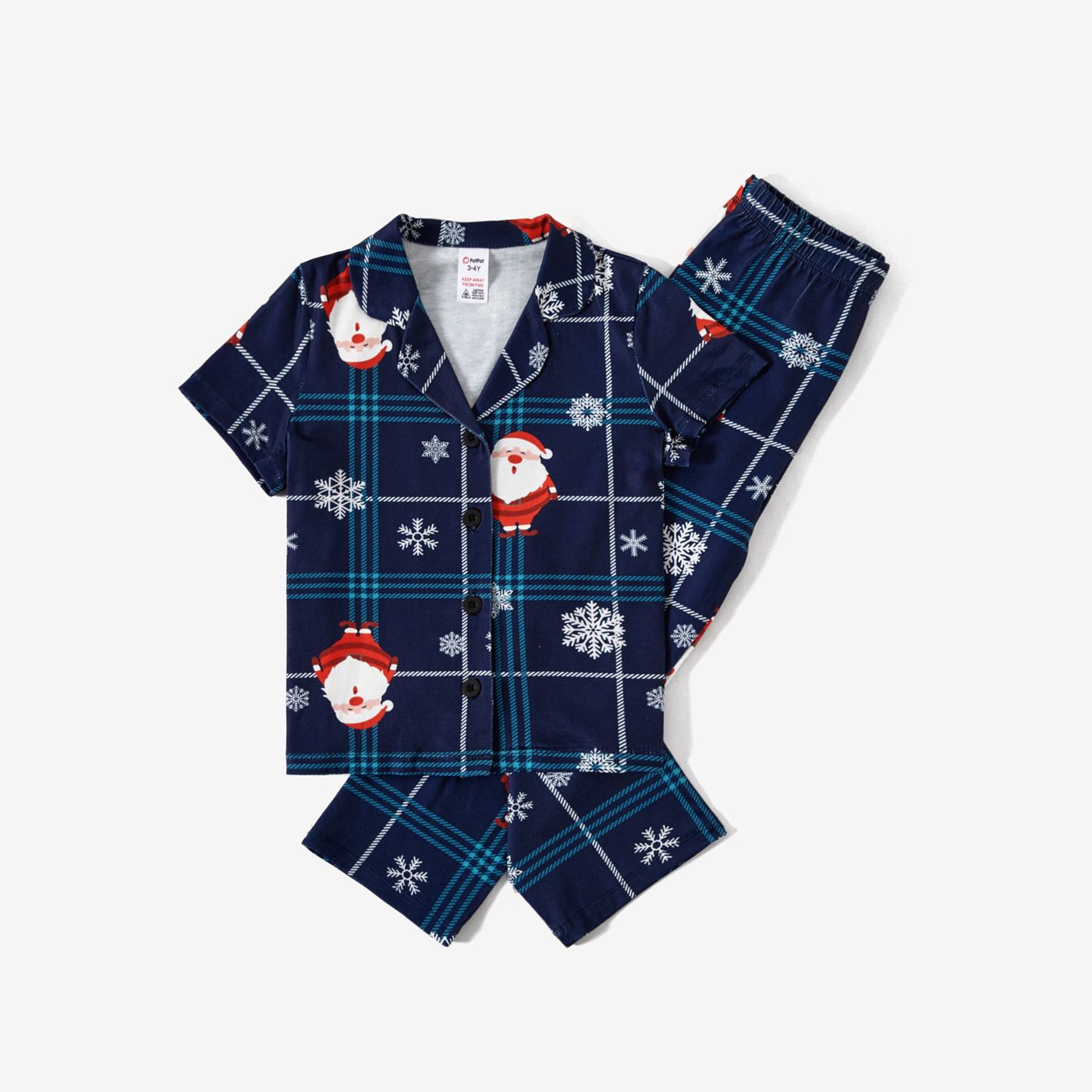 Christmas Santa & Snowflake Print Notched Collar button-down Shirt and Pants Family Matching Pajamas
