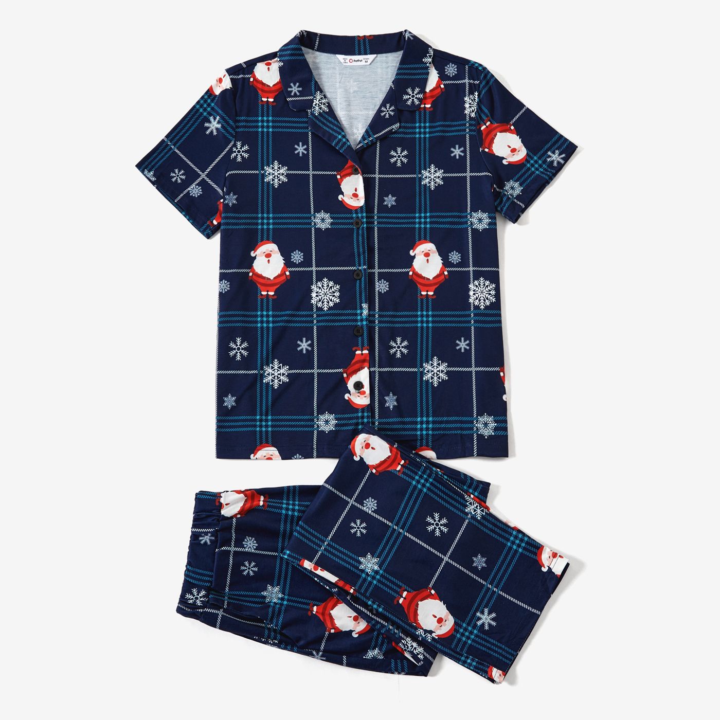 

Christmas Santa & Snowflake Print Notched Collar button-down Shirt and Pants Family Matching Pajamas Sets (Flame Resistant)