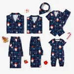 Christmas Santa & Snowflake Print Notched Collar button-down Shirt and Pants Family Matching Pajamas Sets (Flame Resistant)  image 2