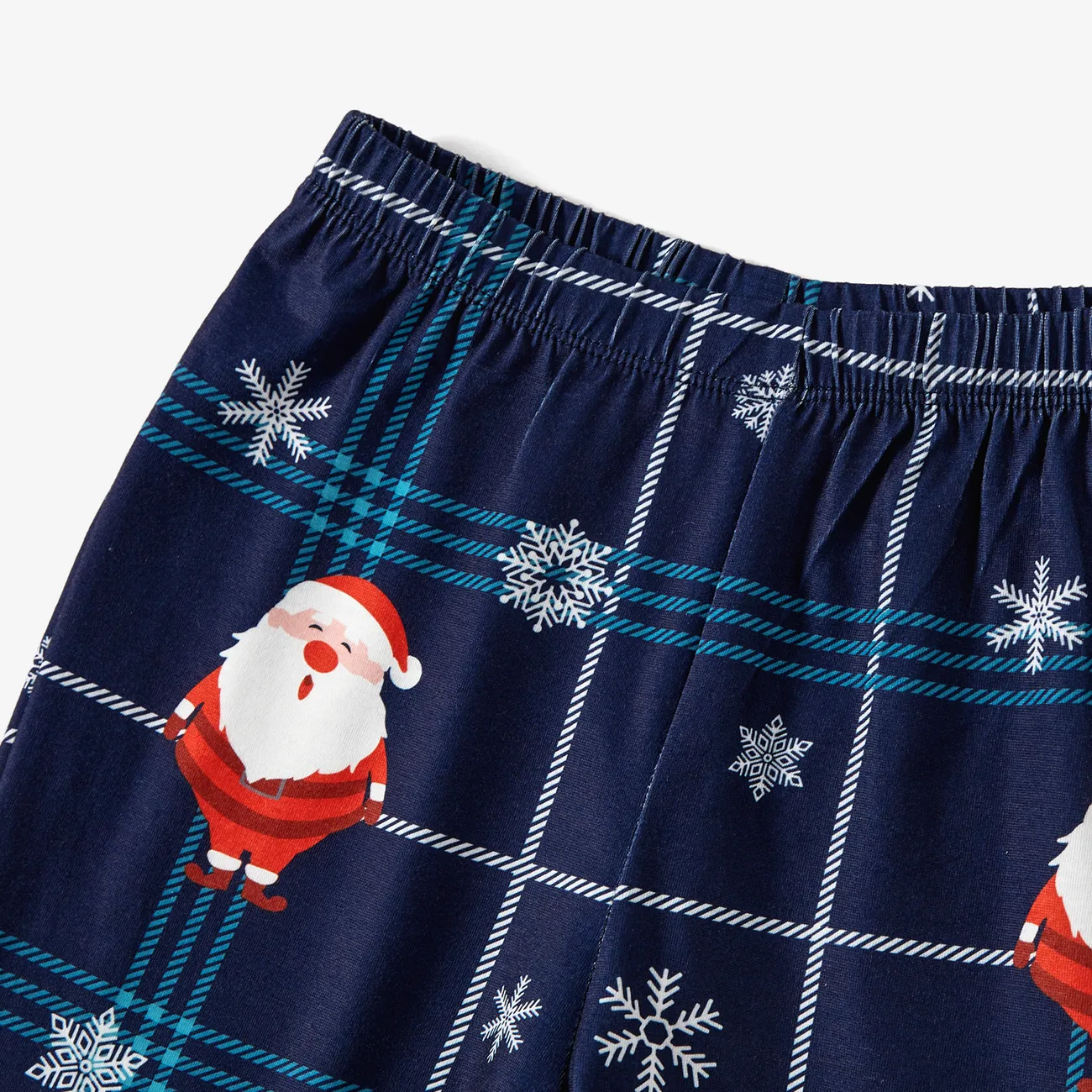 Christmas Santa & Snowflake Print Notched Collar button-down Shirt and Pants Family Matching Pajamas Sets (Flame Resistant) Blue big image 1