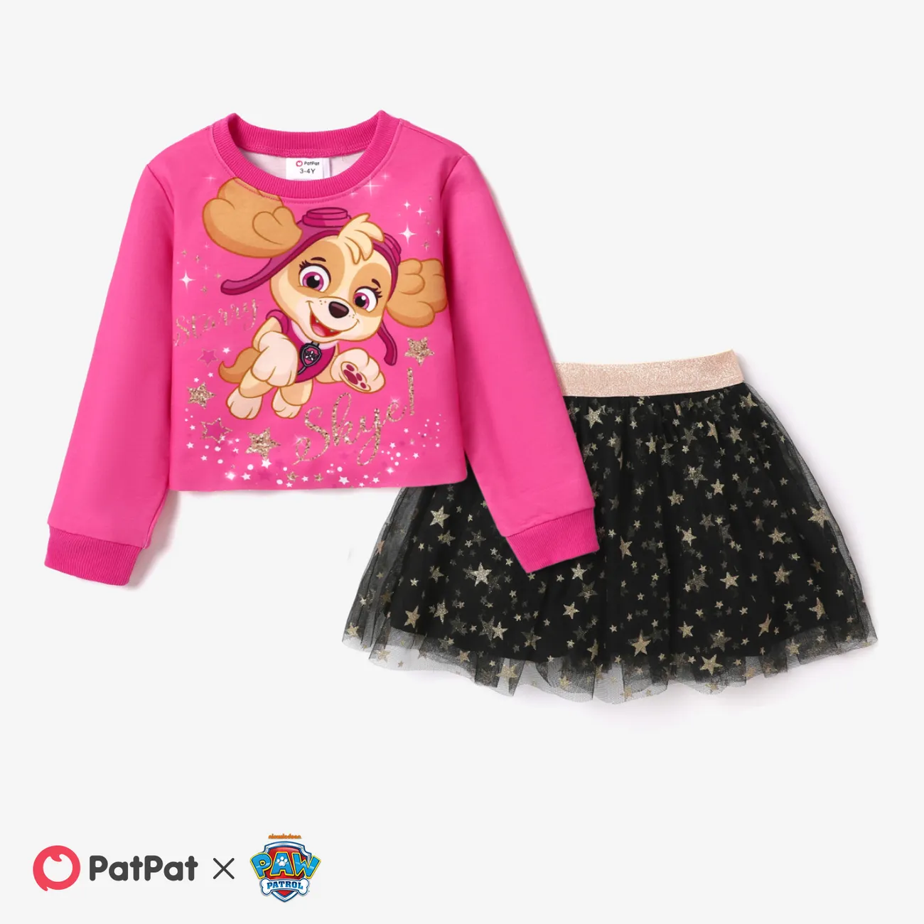 PAW Patrol Toddler Girl 2pcs Character Print Long-sleeve Top and Mesh Skirt Set Hot Pink big image 1