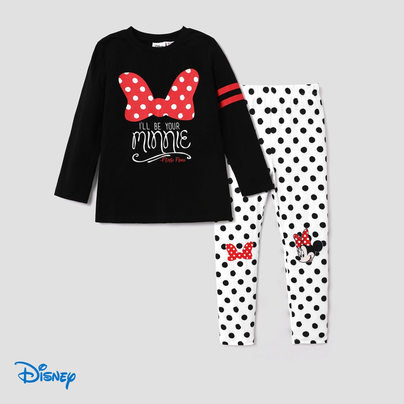 Disney Mickey And Friends Kid Girl Letter & Character Print Top And Polka Dots Pants Sets