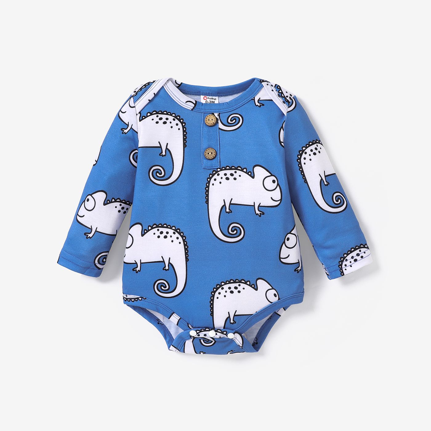 Baby Boy Apricot/Blue All Over Animal Print Long-sleeve Romper