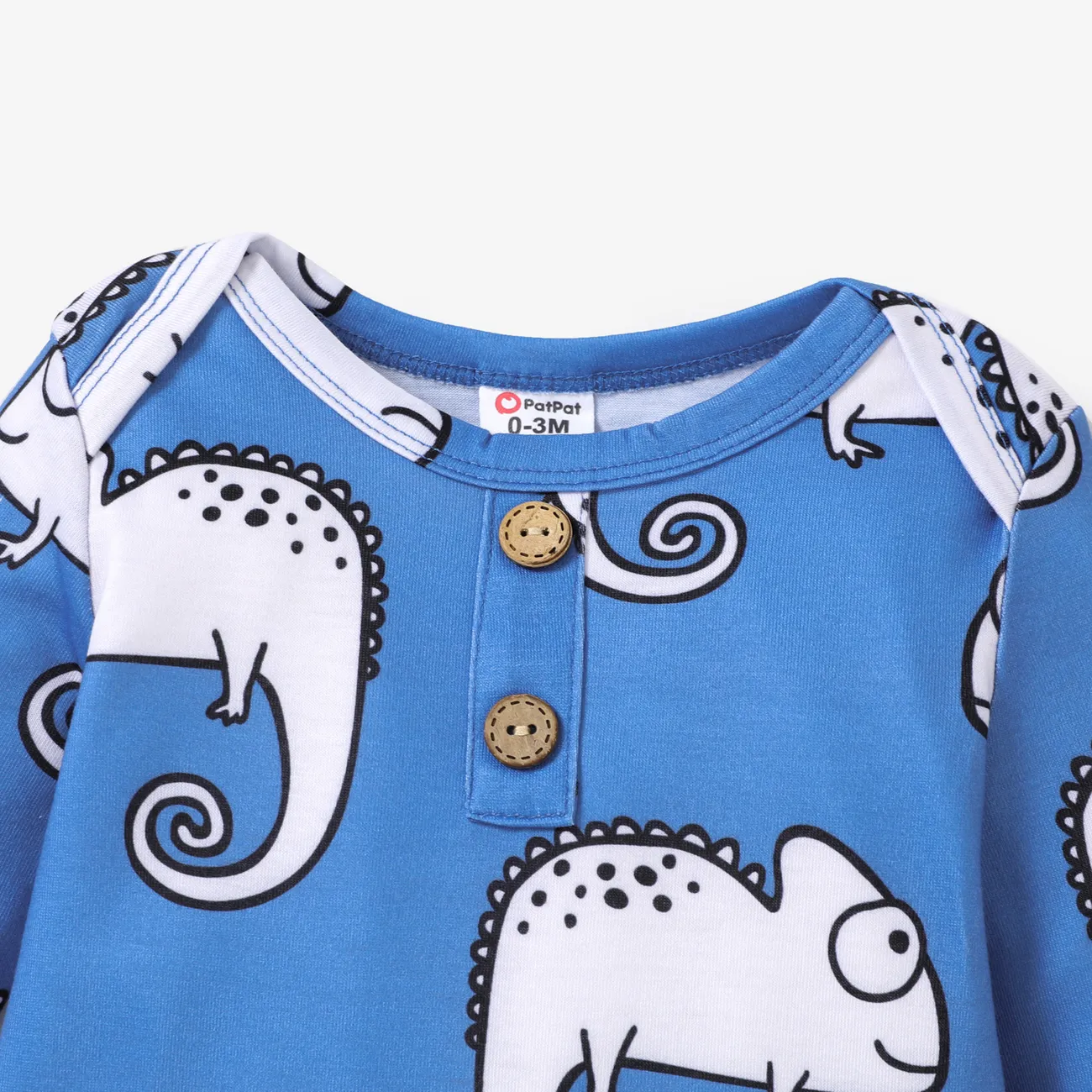 Baby Boy Apricot/Blue All Over Animal Print Long-sleeve Romper Blue big image 1