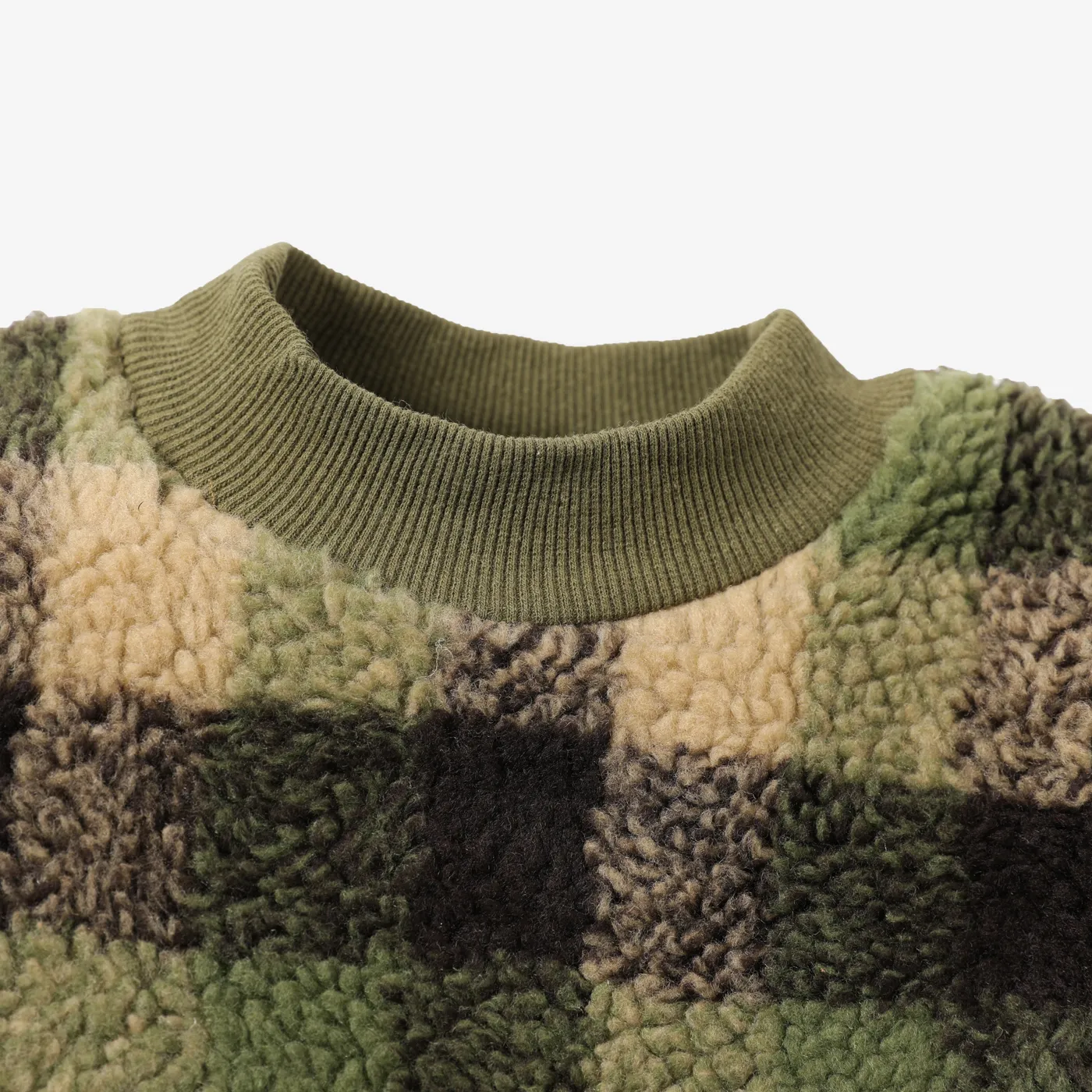 2-piece Toddler Boy Plaid Fuzzy Pullover Sweatshirt and Pants Set Army green image 2