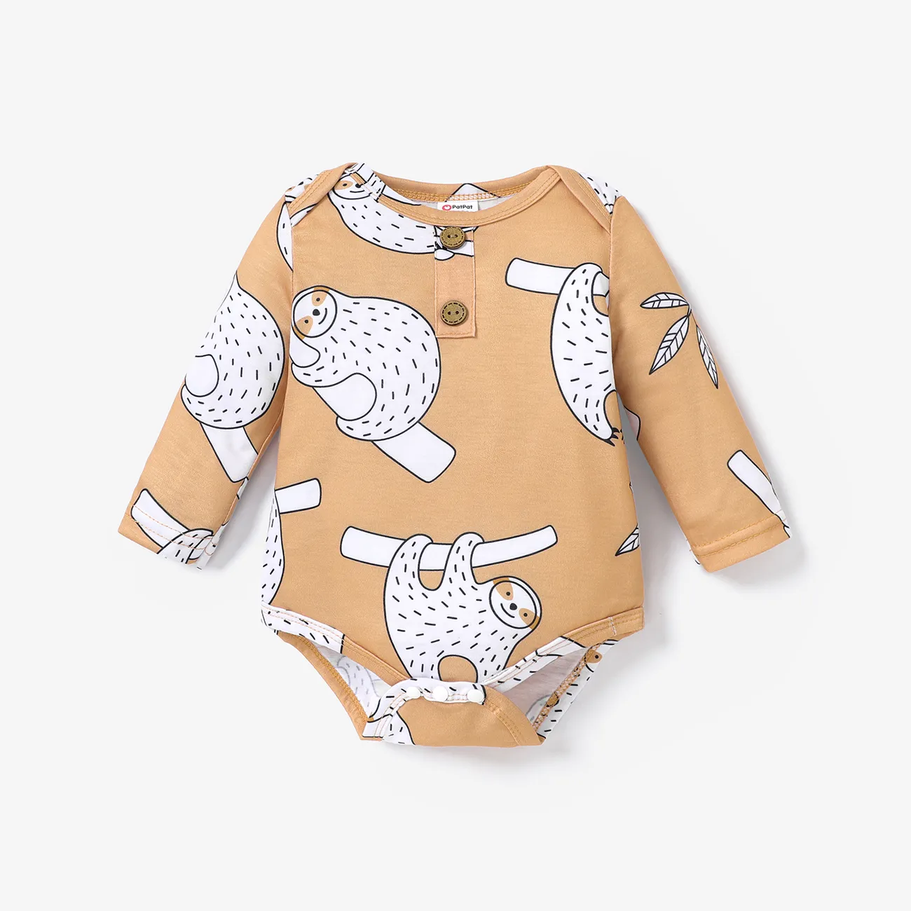 Baby Boy Apricot/Blue All Over Animal Print Long-sleeve Romper Apricot big image 1