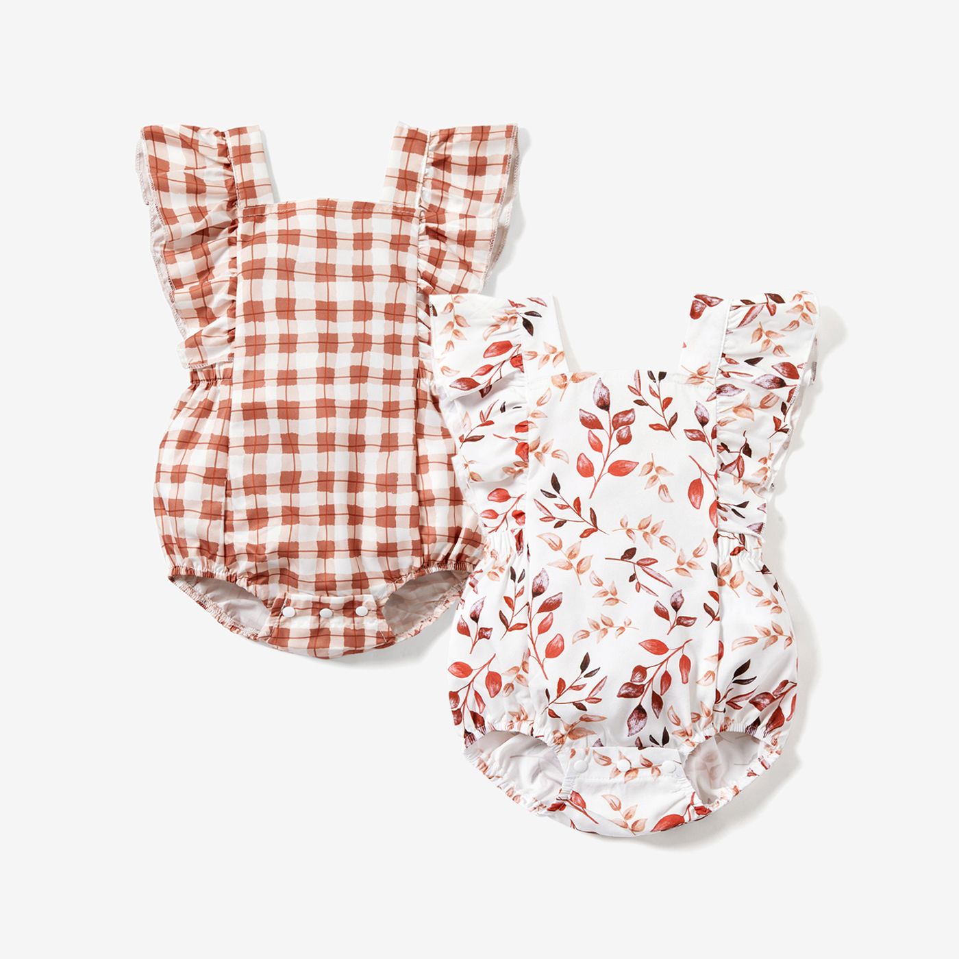 Baby Girl Floral/Plaid Print Sleeveless Ruffle Romper