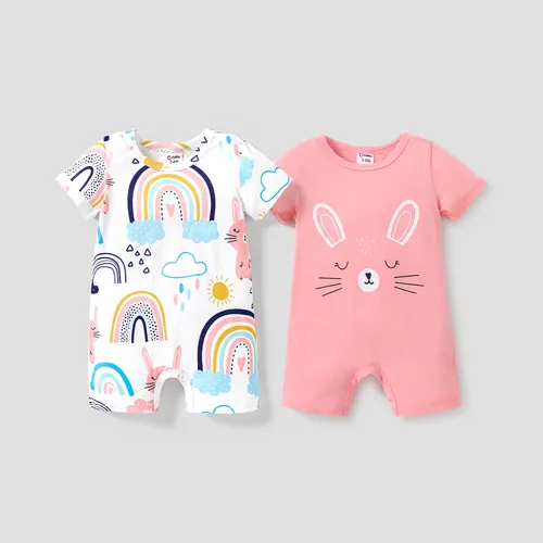 Baby Girl Rabbit Print Short-sleeve Romper