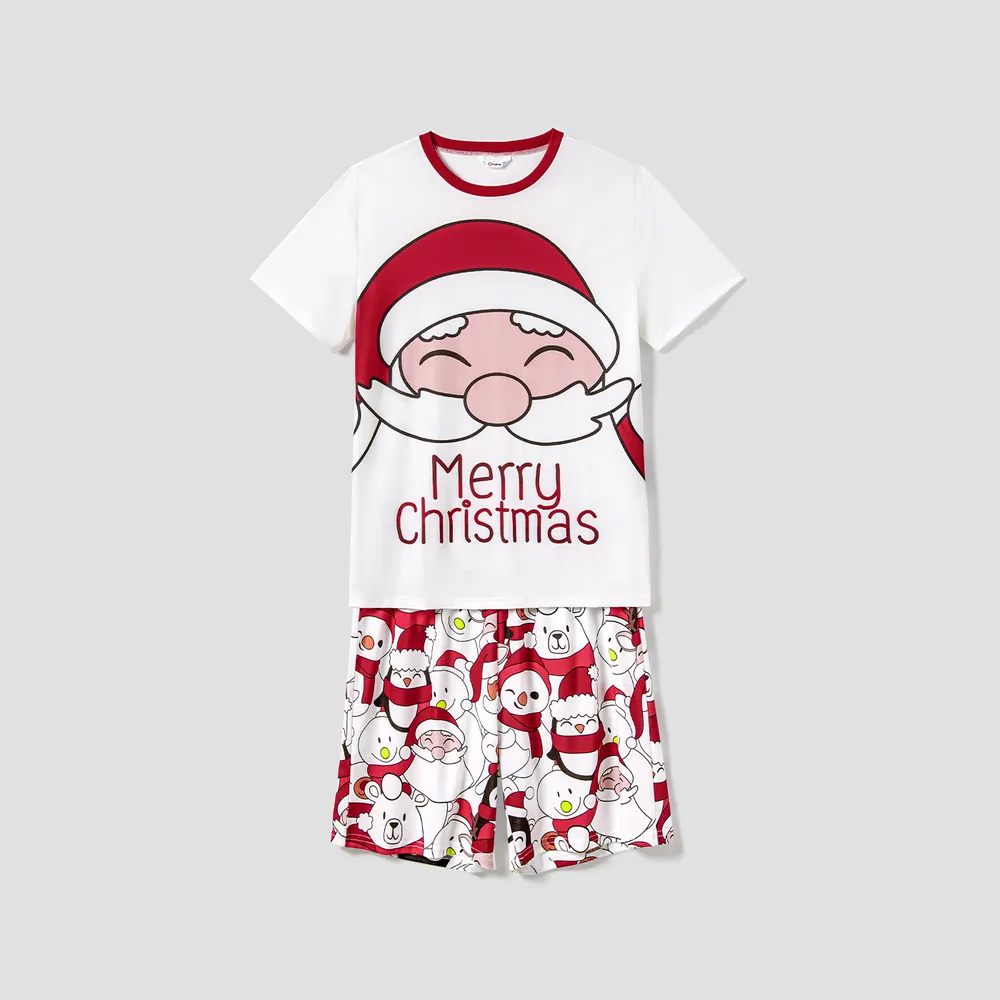 Christmas Santa and Snowman Print Family Matching Short-sleeve Tops and Shorts Pajamas Sets (Flame Resistant) big image 15