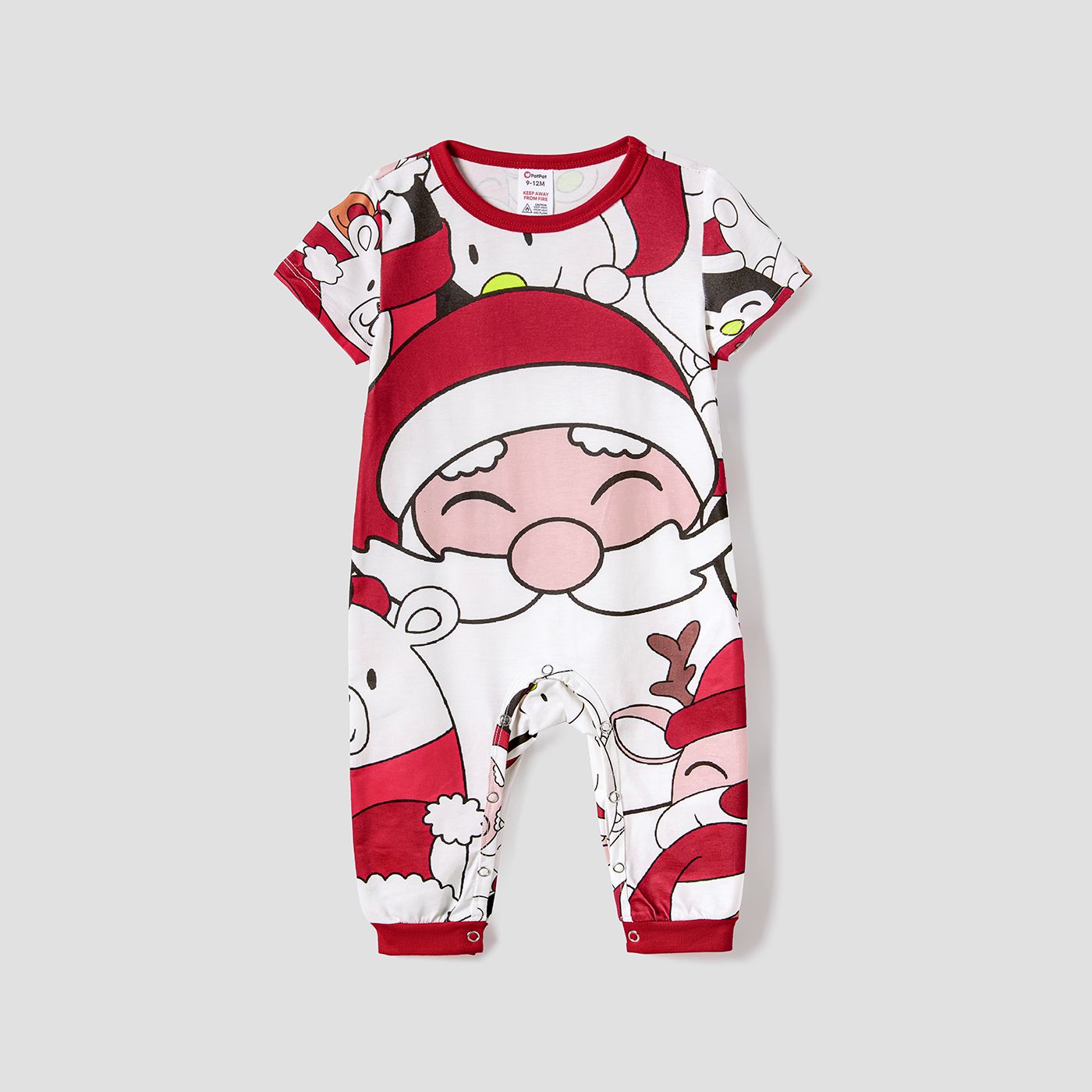 Christmas Santa and Snowman Print Family Matching Short-sleeve Tops and Shorts Pajamas Sets (Flame R
