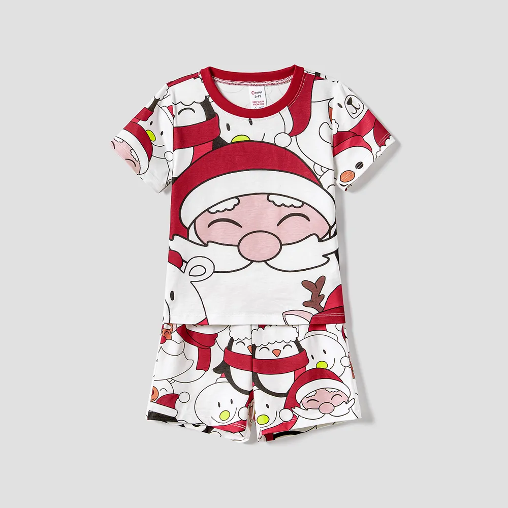 Christmas Santa and Snowman Print Family Matching Short-sleeve Tops and Shorts Pajamas Sets (Flame Resistant) big image 10